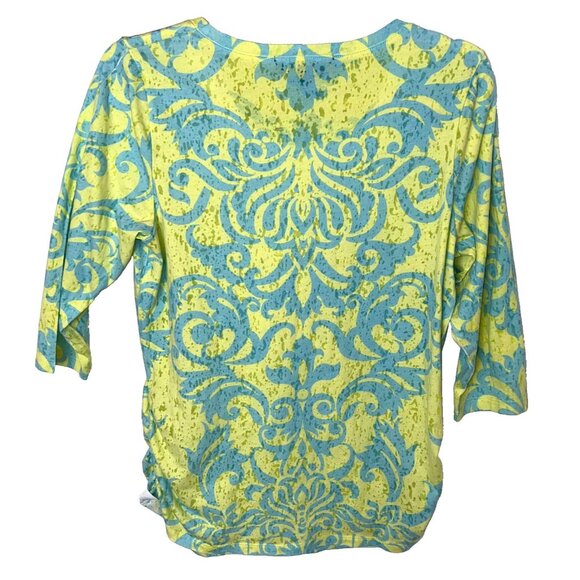 B.L.E.U. - Women's PL Tunic Yellow Blue Brocade Print Burnout with Blue Sparkles - Picture 6 of 12